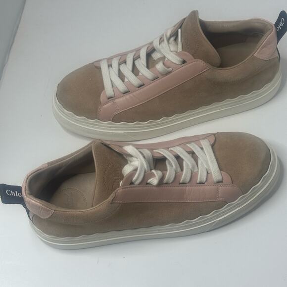 CHLOE PLATFORM Delicate PINK Leather TAN SUEDE LADIES SNEAKER 40 VGUC - Picture 13 of 15